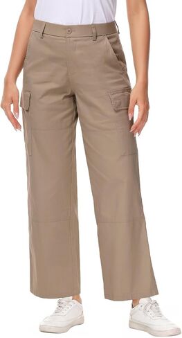 Soojun Women's Lightweight Elastic Waist Comfy Straight Leg Cargo Pants in Saudi Arabia