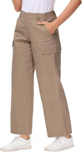 Soojun Women's Lightweight Elastic Waist Comfy Straight Leg Cargo Pants in Saudi Arabia