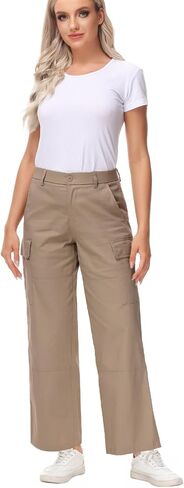 Soojun Women's Lightweight Elastic Waist Comfy Straight Leg Cargo Pants in Saudi Arabia