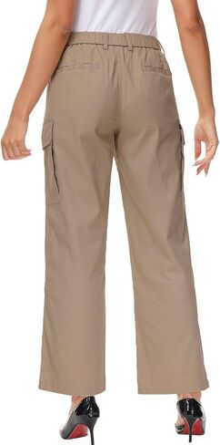 Soojun Women's Lightweight Elastic Waist Comfy Straight Leg Cargo Pants in Saudi Arabia
