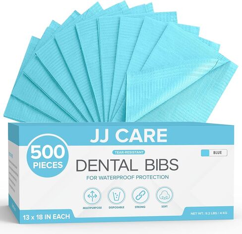 JJ CARE Dental Bibs [Pack of 500] - 13" x 17.7" White Dental Bibs, 3 Ply Waterproof Dentist Bibs, Dental Bibs Disposable for Eyelash Extension, Patient Bibs for Nail Art, Dental Napkins for Piercing in Saudi Arabia