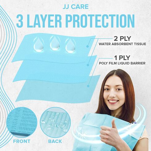 JJ CARE Dental Bibs [Pack of 500] - 13" x 17.7" White Dental Bibs, 3 Ply Waterproof Dentist Bibs, Dental Bibs Disposable for Eyelash Extension, Patient Bibs for Nail Art, Dental Napkins for Piercing in Saudi Arabia