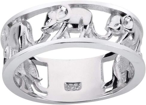 Clostoutwarehouse 925 Sterling Silver Elephant Family Family Ring (يأتي بالألوان) in Kuwait