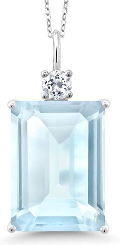 قلادة من الفضة الإسترلينية عيار 925 من Gem Stone King باللون الأرجواني والجمشت والتوباز الأبيض للنساء (15.33 قيراط، قطع الزمرد 18 × 13 مم، مع سلسلة فضية 18 بوصة) in Saudi Arabia