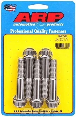 ARP Bolt, 1/2-13 in Thread, 2.5 in Long, 9/16 in 12 Point Head, Stainless, Polished, Universal, Set of 5 in Saudi Arabia