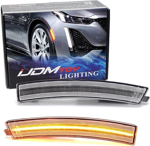 IJdmtoy Semi-Clear Lens 36-SMD Xenon White LED Full LED Mort Marker Marker Kit متوافق مع Cadillac 2020-Up CT4 ، استبدل العلامات الجانبية الأمامية OEM العنبر in Kuwait