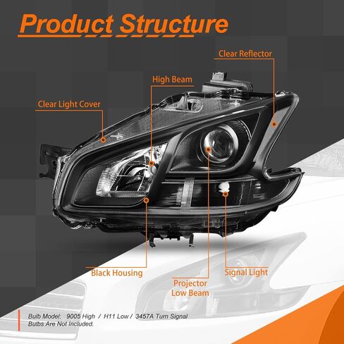 Tinted Lens Amber Side Factory Style Projector Headlights Compatible with 2009-2014 Nissan Maxima CAAP-NM09-OH-SMAM-HL in Saudi Arabia