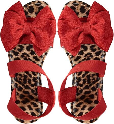 Gorglitter Women's Bow Tie Leopard Cheetah Prints Plats Open Toe Strap Strap Sonchals Dary in Saudi Arabia