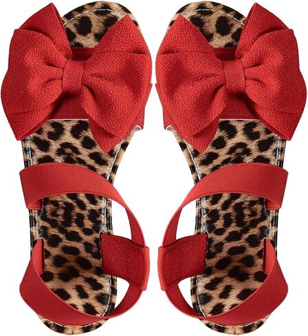 Gorglitter Women's Bow Tie Leopard Cheetah Prints Plats Open Toe Strap Strap Sonchals Dary in Saudi Arabia