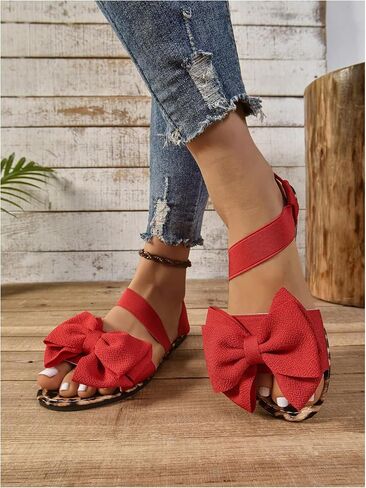 Gorglitter Women's Bow Tie Leopard Cheetah Prints Plats Open Toe Strap Strap Sonchals Dary in Saudi Arabia