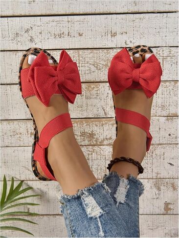 Gorglitter Women's Bow Tie Leopard Cheetah Prints Plats Open Toe Strap Strap Sonchals Dary in Saudi Arabia
