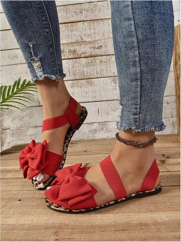 Gorglitter Women's Bow Tie Leopard Cheetah Prints Plats Open Toe Strap Strap Sonchals Dary in Saudi Arabia