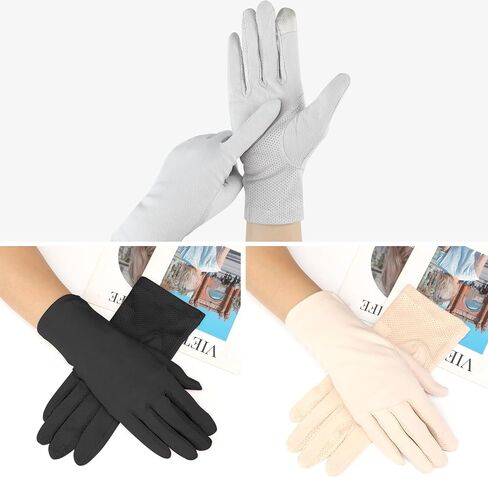 3 Pairs Sun UV Protection Gloves Anti-Slip Cotton Touchscreen Driving Summer Sunscreen Full Finger Gloves for Women in Kuwait