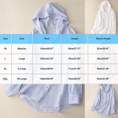 Cotton Linen Hoodies for Women Button Down Sun Protection Shirts Casual Long Sleeve Blouse Summer Vacathion Beach Top in Saudi Arabia