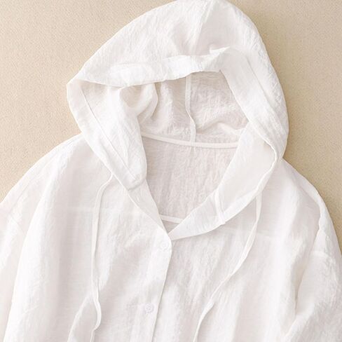 Cotton Linen Hoodies for Women Button Down Sun Protection Shirts Casual Long Sleeve Blouse Summer Vacathion Beach Top in Saudi Arabia