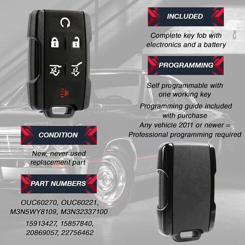 USARemote Key Fob Remote Replacement for 2015 2016 2017 2018 2019 2020 Chevrolet Tahoe Suburban GMC Yukon 6-Button Remote M3N32337100, 13577766 - Professional Programming Required in Saudi Arabia
