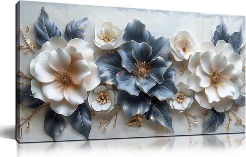 Flower Prints Wall Art for Living Room Blue and White Paintings for Wall Office Wall Decor for Bedroom Aesthetic Size 20" x 40" in Saudi Arabia