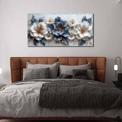 Flower Prints Wall Art for Living Room Blue and White Paintings for Wall Office Wall Decor for Bedroom Aesthetic Size 20" x 40" in Saudi Arabia
