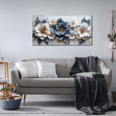 Flower Prints Wall Art for Living Room Blue and White Paintings for Wall Office Wall Decor for Bedroom Aesthetic Size 20" x 40" in Saudi Arabia