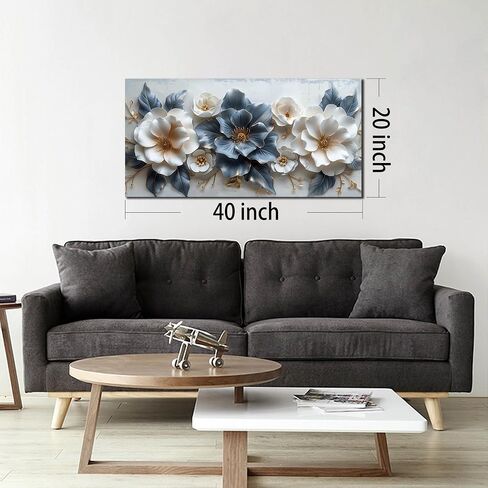 Flower Prints Wall Art for Living Room Blue and White Paintings for Wall Office Wall Decor for Bedroom Aesthetic Size 20" x 40" in Saudi Arabia