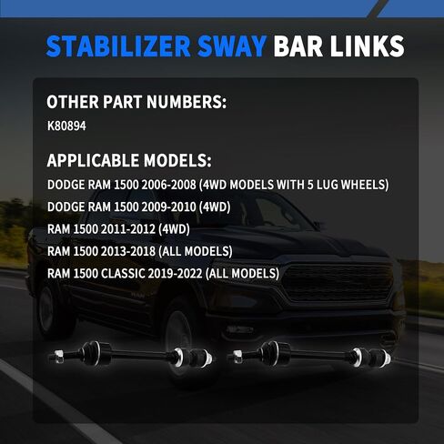 روابط نهاية التثبيت الأمامية Sway Bar متوافقة مع Dodge RAM 1500 4WD 2006-2012 ، متوافقة مع RAM 1500 2011-2018 ، متوافق مع RAM 1500 Classic 2019-2022 in Saudi Arabia