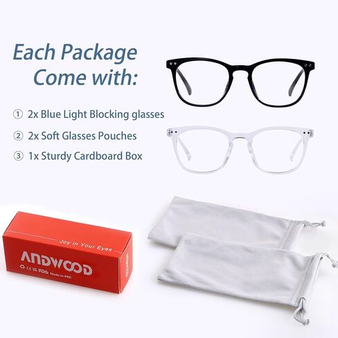 ANDWOOD Blue Light Blocking Glasses Women Men Computer Small Face Frame Bluelight Blocker Teens Round Frame 2 Pack Black Clear in Saudi Arabia