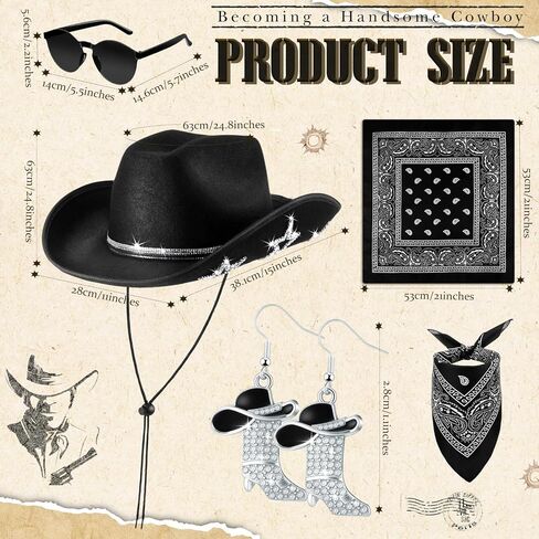 Hercicy 4 Pcs Cowgirl Costume Set with Hat Sunglasses Bandana and Earrings Star Cowboy Accessory for Women Men Cosplay Party in Saudi Arabia
