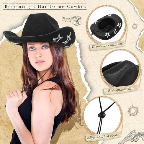Hercicy 4 Pcs Cowgirl Costume Set with Hat Sunglasses Bandana and Earrings Star Cowboy Accessory for Women Men Cosplay Party in Saudi Arabia