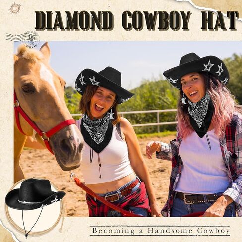 Hercicy 4 Pcs Cowgirl Costume Set with Hat Sunglasses Bandana and Earrings Star Cowboy Accessory for Women Men Cosplay Party in Saudi Arabia