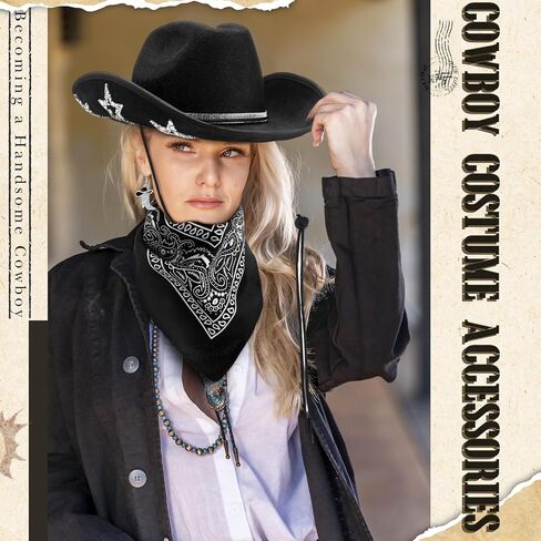 Hercicy 4 Pcs Cowgirl Costume Set with Hat Sunglasses Bandana and Earrings Star Cowboy Accessory for Women Men Cosplay Party in Saudi Arabia