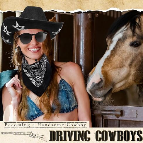 Hercicy 4 Pcs Cowgirl Costume Set with Hat Sunglasses Bandana and Earrings Star Cowboy Accessory for Women Men Cosplay Party in Saudi Arabia