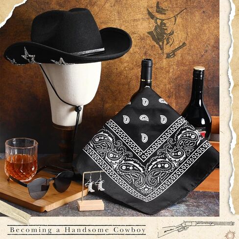 Hercicy 4 Pcs Cowgirl Costume Set with Hat Sunglasses Bandana and Earrings Star Cowboy Accessory for Women Men Cosplay Party in Saudi Arabia