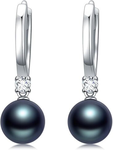 Black Freshwater Pearl Earring for Women s925 Sterling Silver Black Pearl Dangle Earring with Heart Cubic Zirconia Jewelry Gift Valentine Mothers Day Christmas for Her Wife Girlfriend in Saudi Arabia