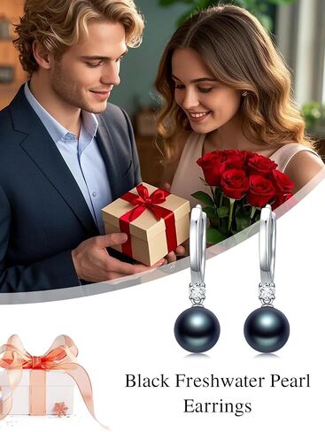 Black Freshwater Pearl Earring for Women s925 Sterling Silver Black Pearl Dangle Earring with Heart Cubic Zirconia Jewelry Gift Valentine Mothers Day Christmas for Her Wife Girlfriend in Saudi Arabia