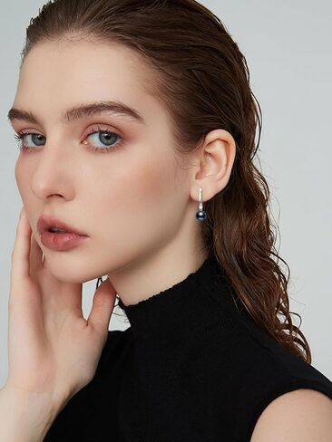 Black Freshwater Pearl Earring for Women s925 Sterling Silver Black Pearl Dangle Earring with Heart Cubic Zirconia Jewelry Gift Valentine Mothers Day Christmas for Her Wife Girlfriend in Saudi Arabia