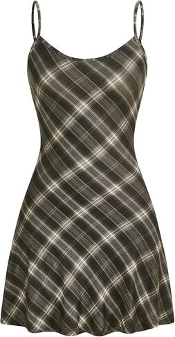 WDIRARA Women's Plaid Spaghetti Strap Cami Dress Sleeveless Flared Hem Mini Dress in Saudi Arabia