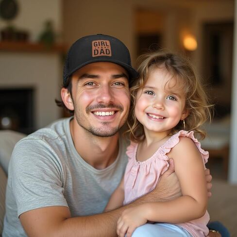Girl Father Daddy Dad hat Gifts Fathers Day Birthday Christmas for Dad Papa from Daughter Son Black Trucker Leather Patch Hat in Saudi Arabia
