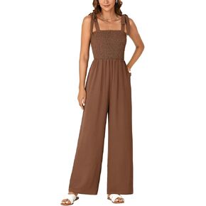 Vrtige Women's Casual Jumpsuits Overalls One Piece Sleeveless Smocked Wide Leg Long Pant Rompers with Pockets in Saudi Arabia