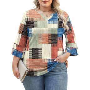 TFSDOD Plus Size Tops for Women V Neck 3/4 Sleeve Dressy Tunics Business Casual Double Layers Shirts(1XL-5XL in Kuwait