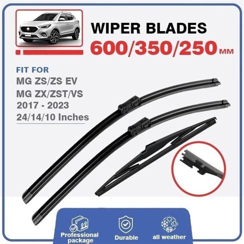 Car Front Rear Wiper Blades Compatible with MG ZS 2017-2023 24"+14"+10" ZS EV MGZS MGZSEV Windshield Frameless Soft Rubber Windscreen 2021 (Color : RHD, Size : Front Rear) in Saudi Arabia