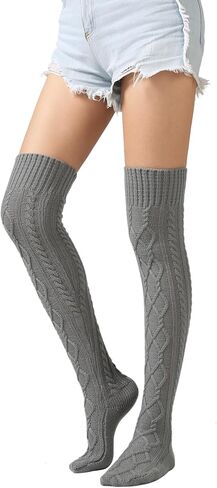 Bestjybt Women's Cable Knit Thigh High Socks Over the Knee Boot Socks Long Thick Winter Stockings Leg Warmers in Kuwait