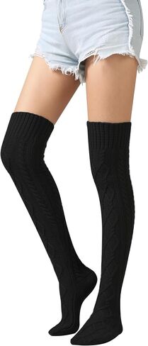 Bestjybt Women's Cable Knit Thigh High Socks Over the Knee Boot Socks Long Thick Winter Stockings Leg Warmers in Kuwait