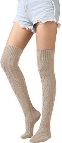 Bestjybt Women's Cable Knit Thigh High Socks Over the Knee Boot Socks Long Thick Winter Stockings Leg Warmers in Kuwait