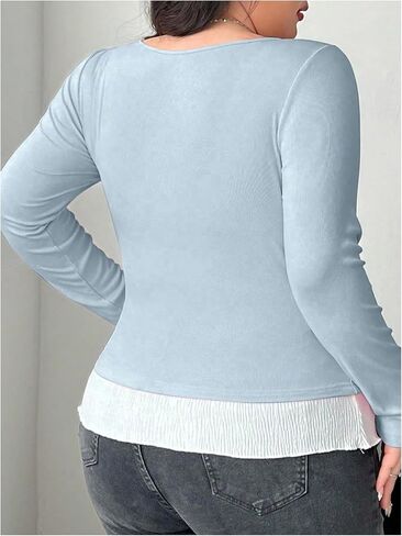 Soly Hux Women's Plus Size Size Long Sleeve Thirts 2 في 1 Tie Tie Tee Tops Tops Coquette Aesthetic Complements in Kuwait