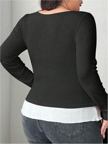 Soly Hux Women's Plus Size Size Long Sleeve Thirts 2 في 1 Tie Tie Tee Tops Tops Coquette Aesthetic Complements in Saudi Arabia