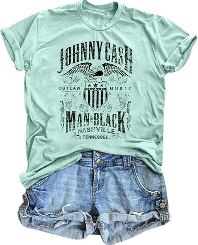 الموسيقى الريفية للسيدات Tshirt عتيقة الحفل الرسومات القمصان فرقة موسيقى الروك Tees Round Neck Short Sleeved Tops in Kuwait