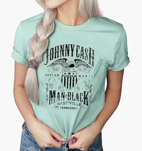 الموسيقى الريفية للسيدات Tshirt عتيقة الحفل الرسومات القمصان فرقة موسيقى الروك Tees Round Neck Short Sleeved Tops in Kuwait