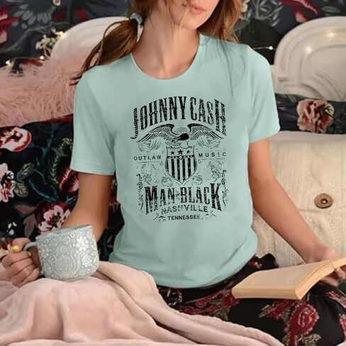 الموسيقى الريفية للسيدات Tshirt عتيقة الحفل الرسومات القمصان فرقة موسيقى الروك Tees Round Neck Short Sleeved Tops in Kuwait