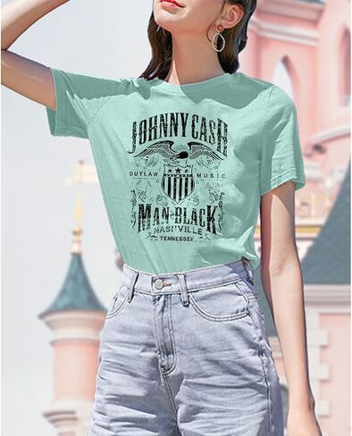 الموسيقى الريفية للسيدات Tshirt عتيقة الحفل الرسومات القمصان فرقة موسيقى الروك Tees Round Neck Short Sleeved Tops in Kuwait