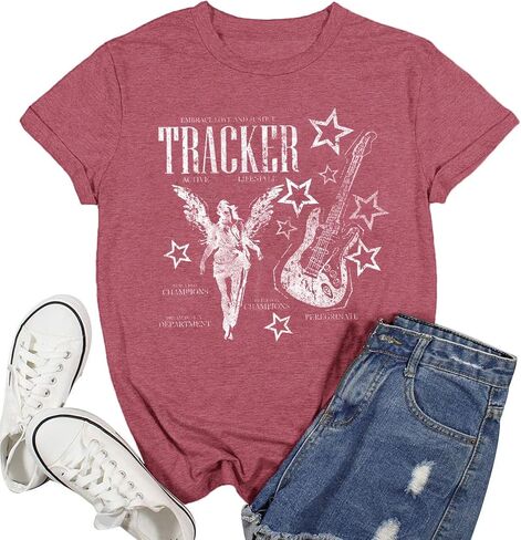 الموسيقى الريفية للسيدات Tshirt عتيقة الحفل الرسومات القمصان فرقة موسيقى الروك Tees Round Neck Short Sleeved Tops in Kuwait